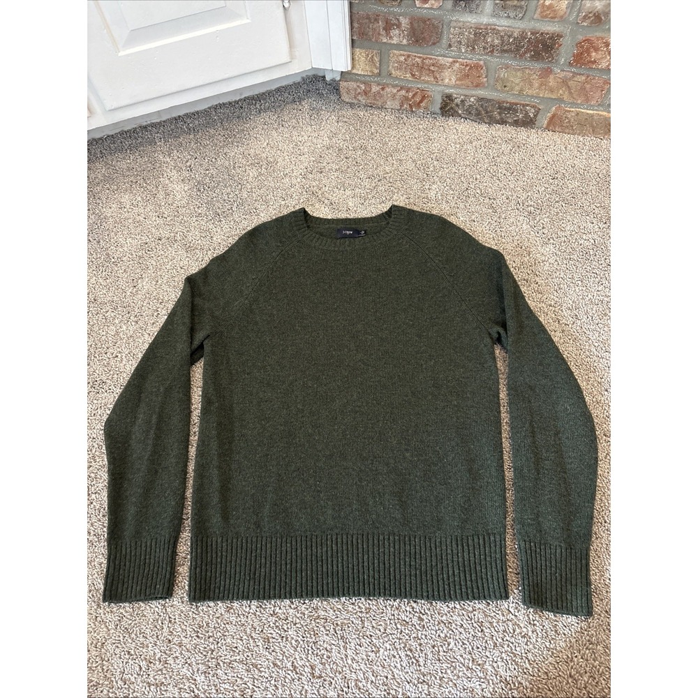 J. Crew Men's Green 100% Lambswool Tight-Knit Crewneck Sweater Small Holiday